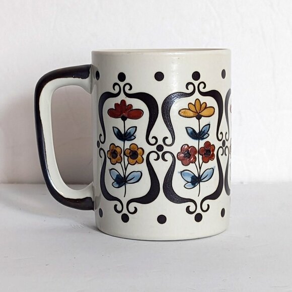 Vintage Folk Art Ceramic Mug Mid Century Floral Scandinavian Cottagecore - Picture 6 of 6